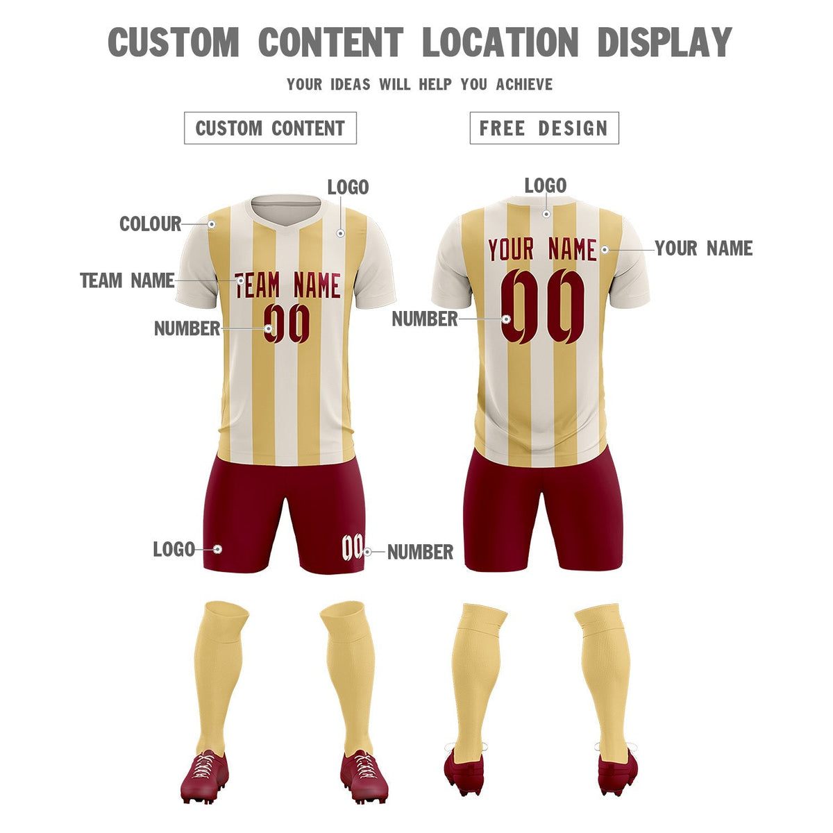 Custom Cream Khaki Vertical Stripes Casual Outdoor Soccer Sets Jersey