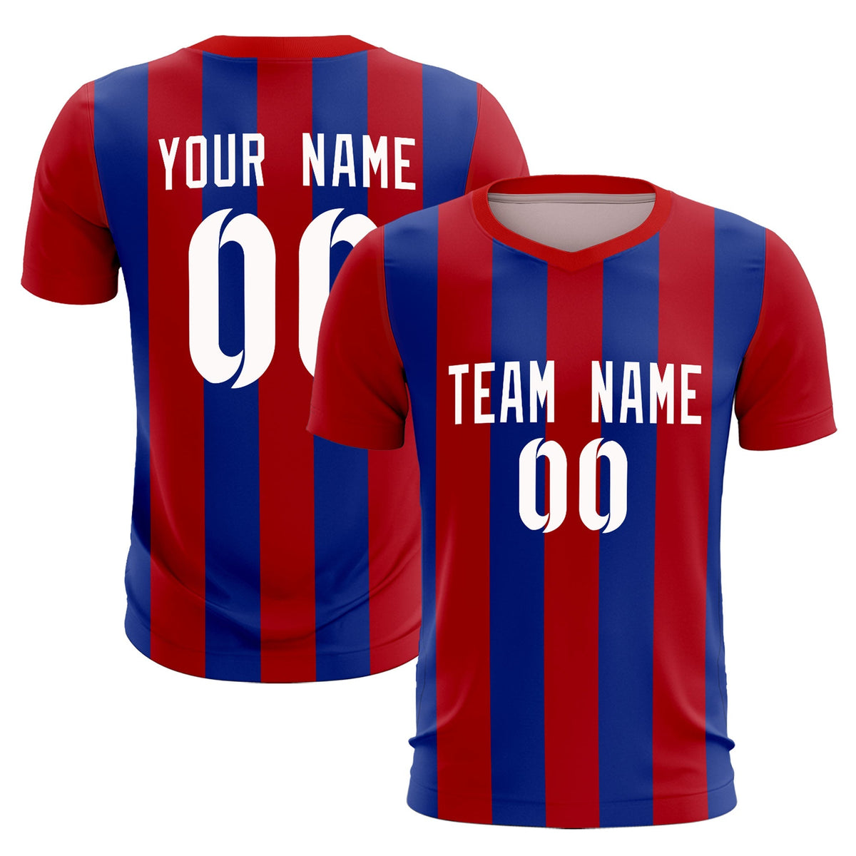 Custom Red Royal Vertical Stripes Casual Outdoor Soccer Sets Jersey