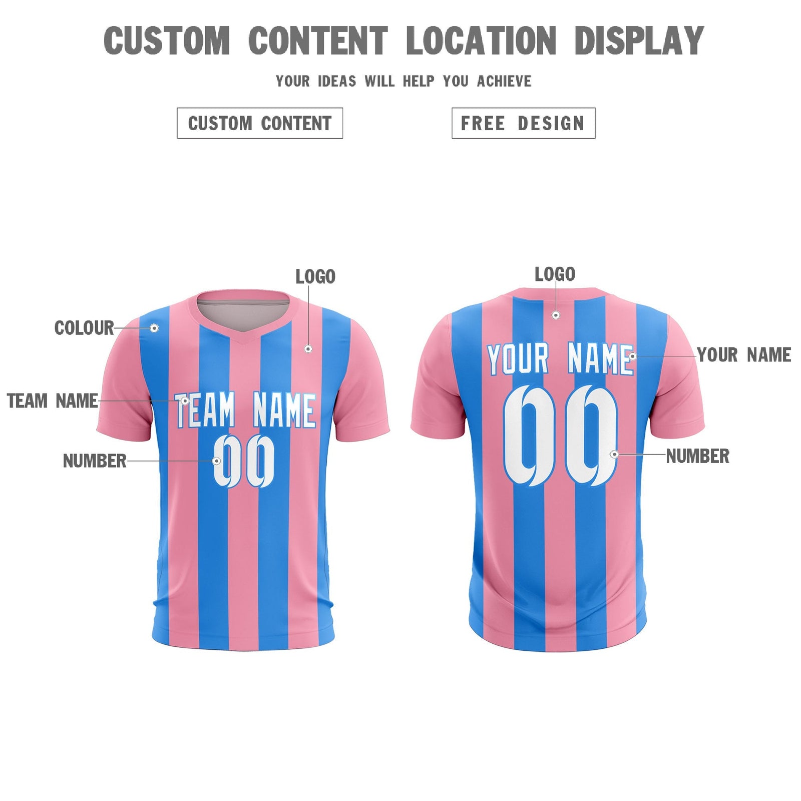 Custom Light Pink Powder Blue Vertical Stripes Casual Outdoor Soccer Sets Jersey