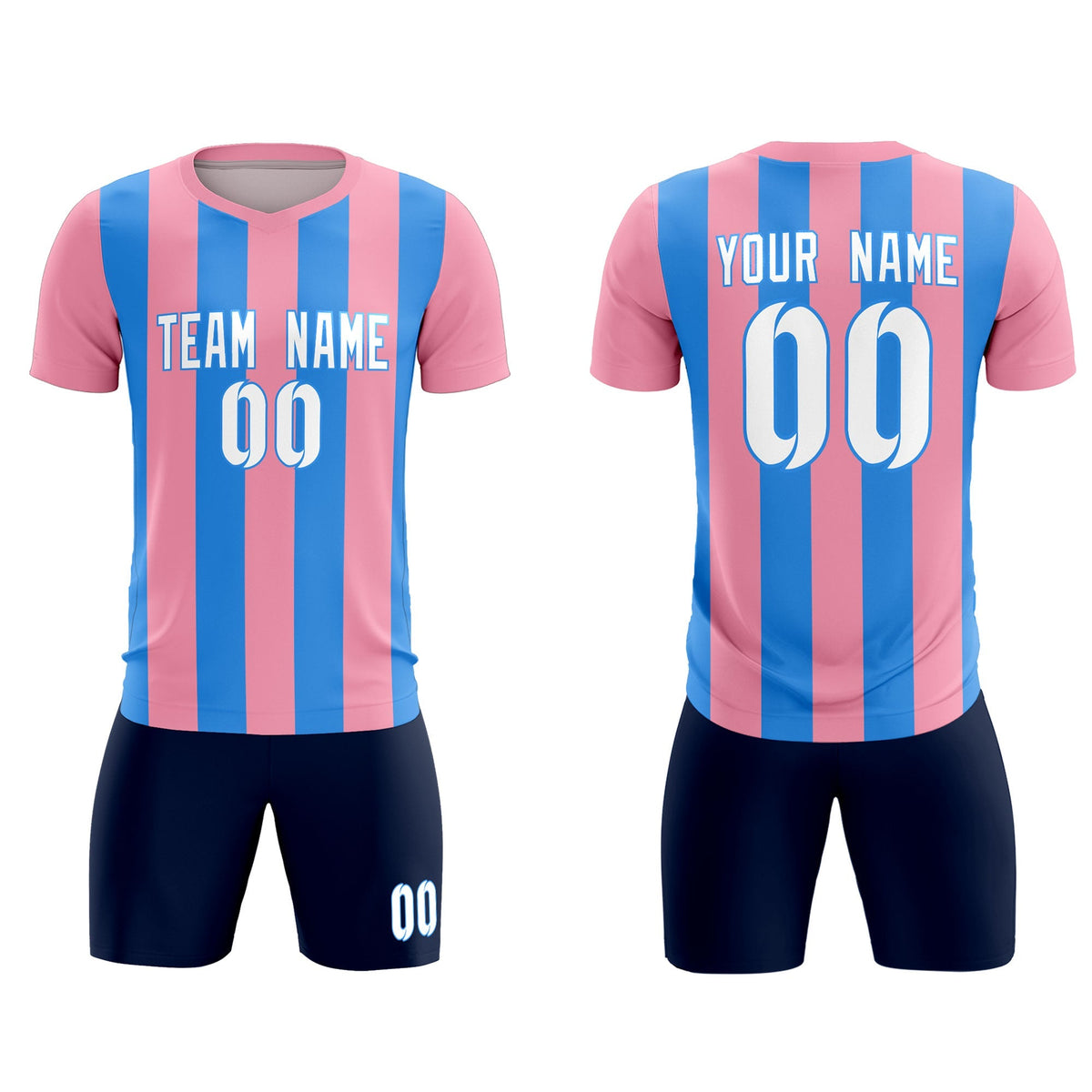 Custom Light Pink Powder Blue Vertical Stripes Casual Outdoor Soccer Sets Jersey