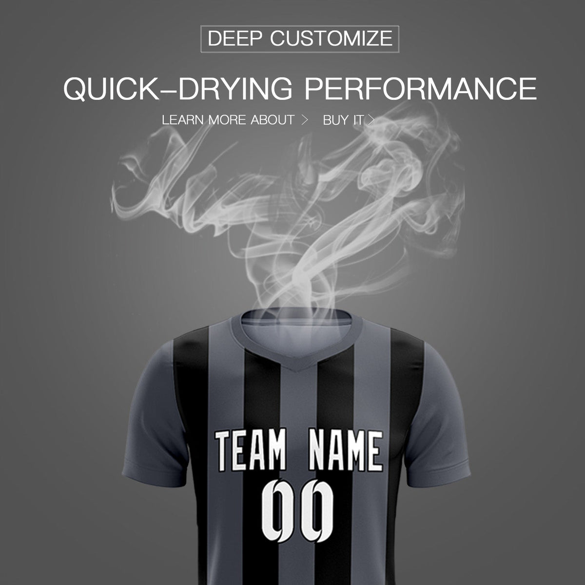 Custom Dark Gray Black Vertical Stripes Casual Outdoor Soccer Sets Jersey