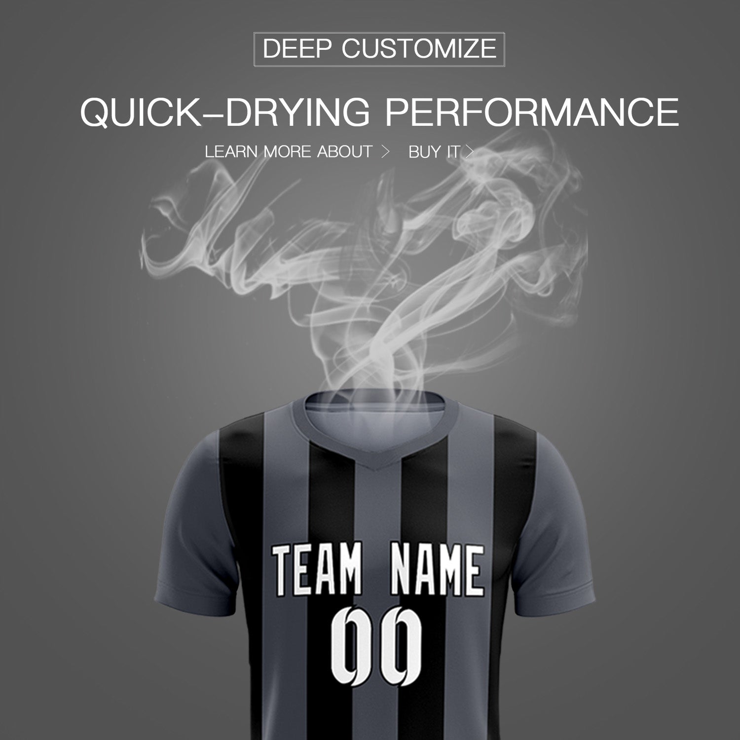 Custom Dark Gray Black Vertical Stripes Casual Outdoor Soccer Sets Jersey