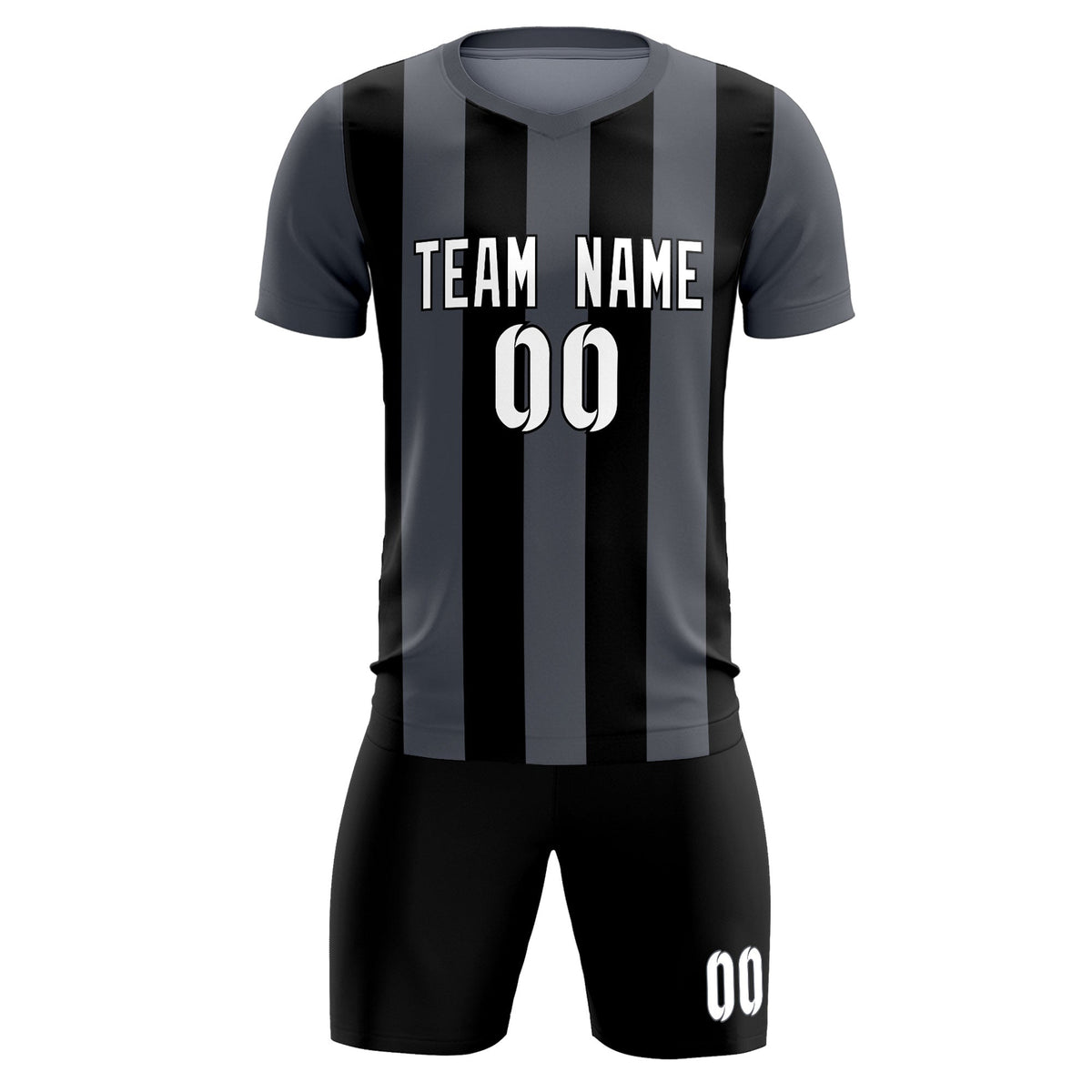 Custom Dark Gray Black Vertical Stripes Casual Outdoor Soccer Sets Jersey