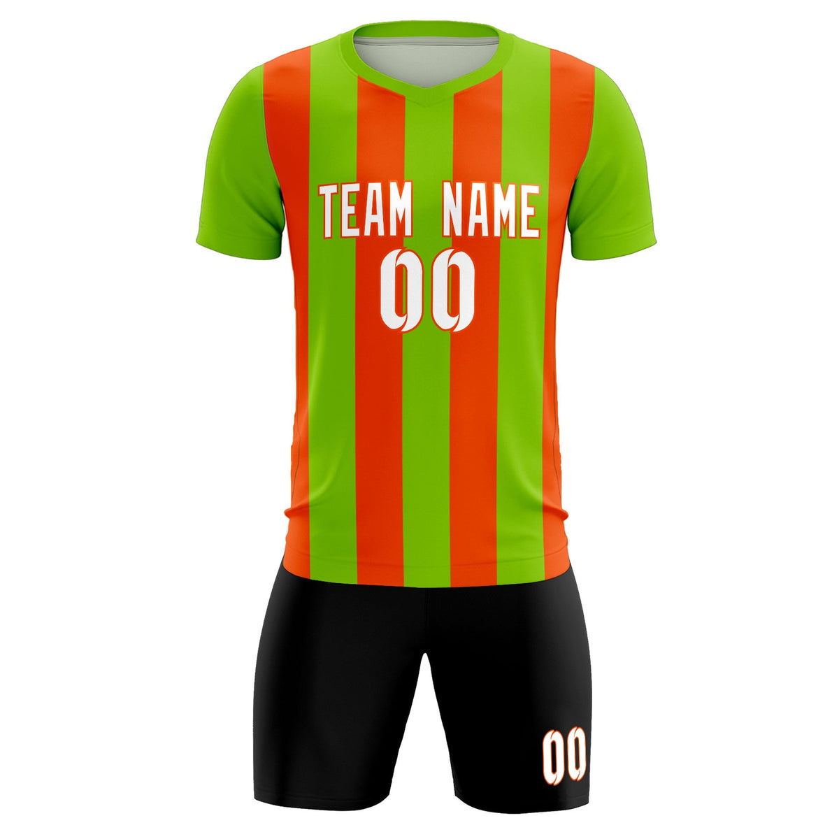 Custom Neon Green Orange Vertical Stripes Casual Outdoor Soccer Sets Jersey
