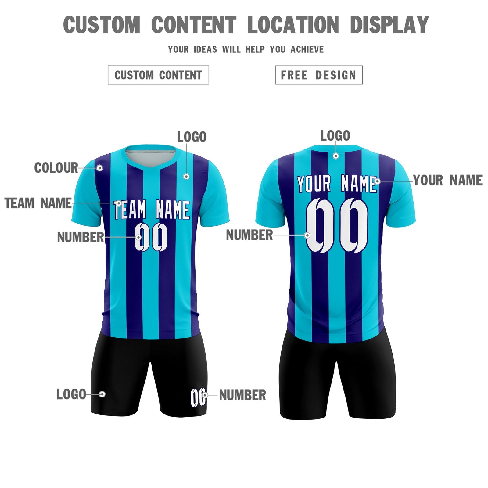 Custom Sky Blue Royal Vertical Stripes Casual Outdoor Soccer Sets Jersey