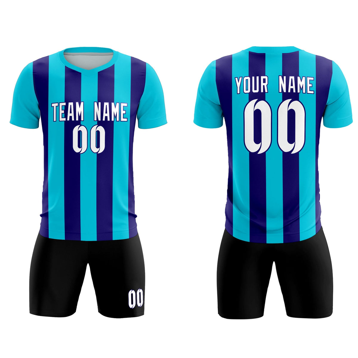 Custom Sky Blue Royal Vertical Stripes Casual Outdoor Soccer Sets Jersey