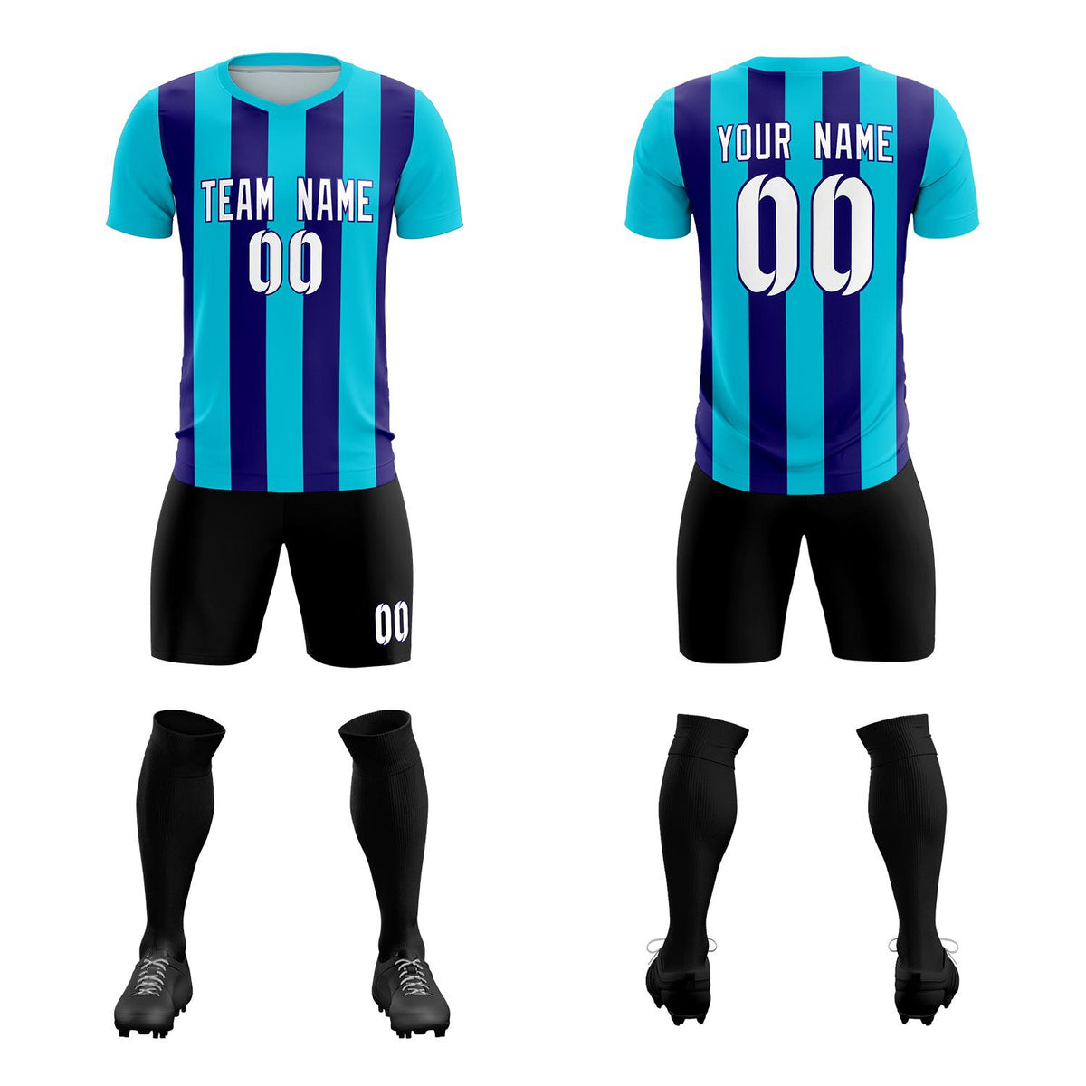 Custom Sky Blue Royal Vertical Stripes Casual Outdoor Soccer Sets Jersey