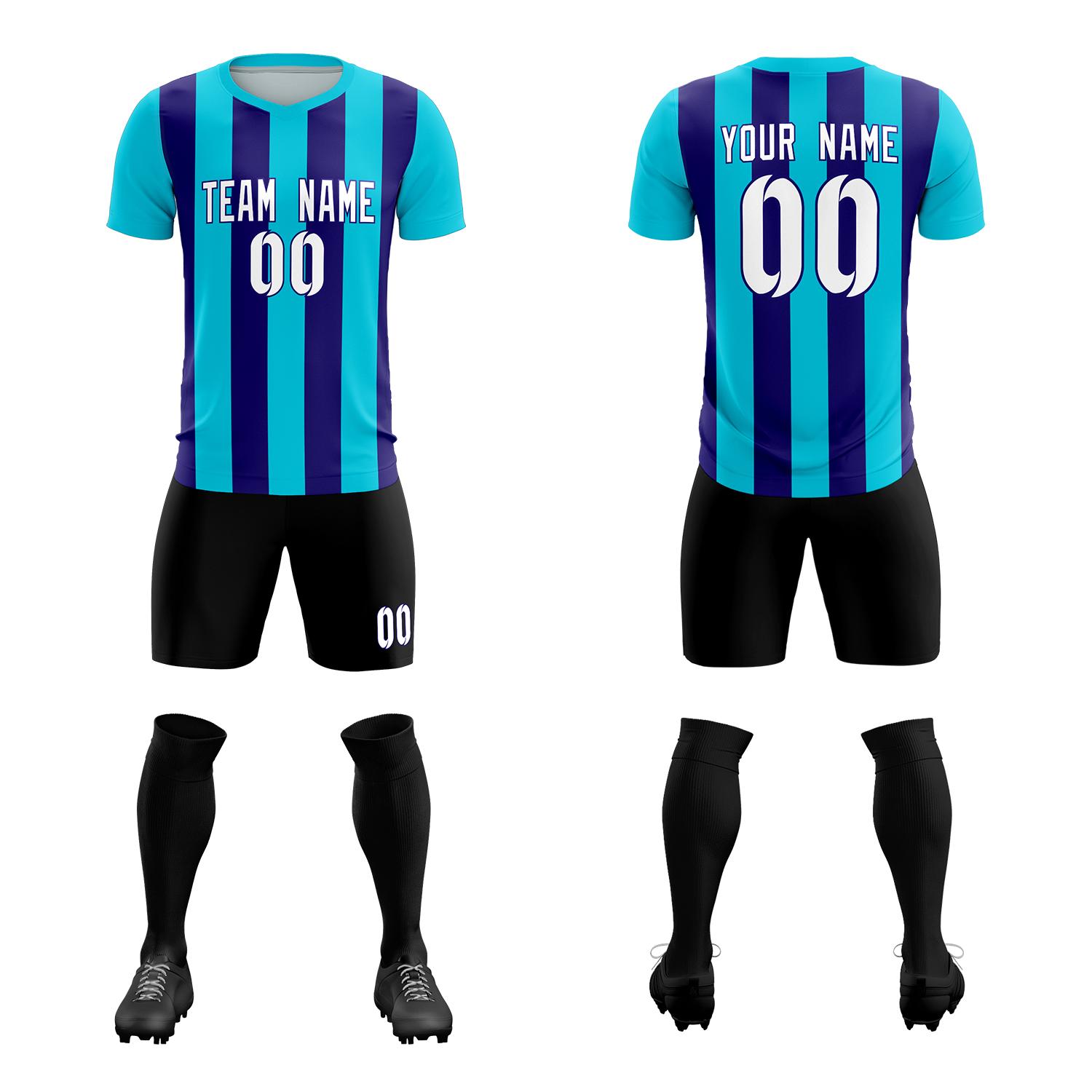 Custom Sky Blue Royal Vertical Stripes Casual Outdoor Soccer Sets Jersey