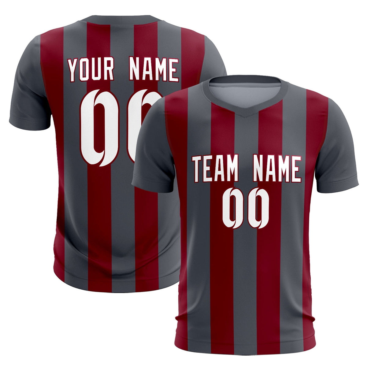 Custom Dark Gray Crimson Vertical Stripes Casual Outdoor Soccer Sets Jersey
