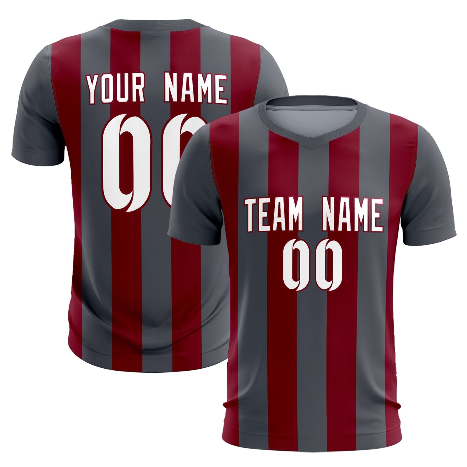 Custom Dark Gray Crimson Vertical Stripes Casual Outdoor Soccer Sets Jersey