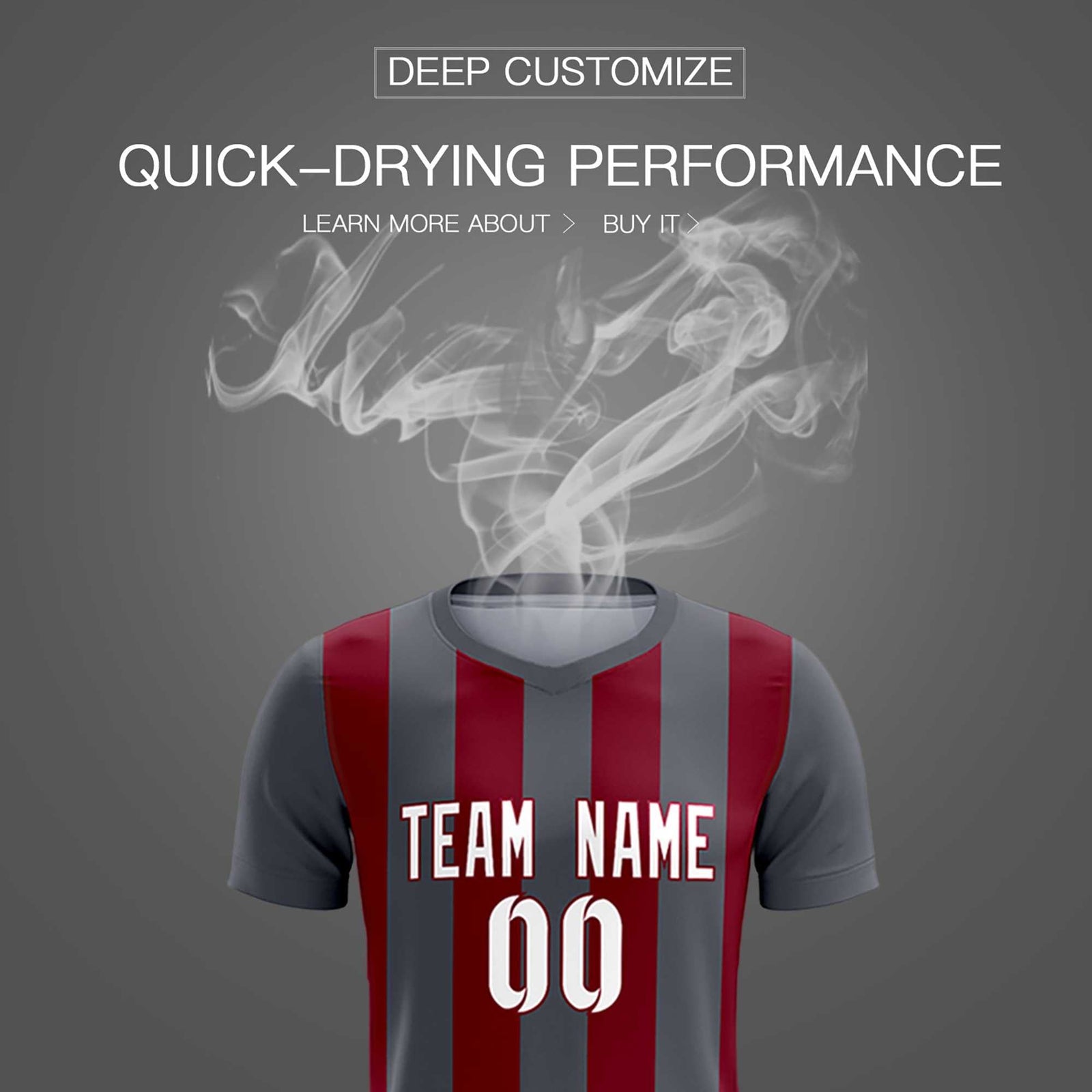 Custom Dark Gray Crimson Vertical Stripes Casual Outdoor Soccer Sets Jersey