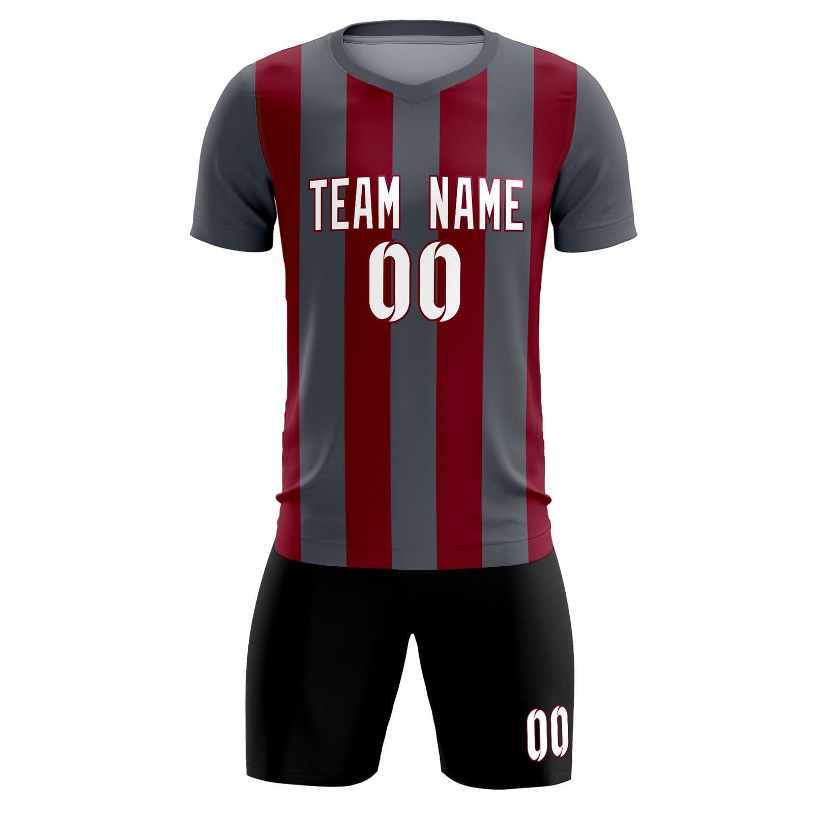 Custom Dark Gray Crimson Vertical Stripes Casual Outdoor Soccer Sets Jersey