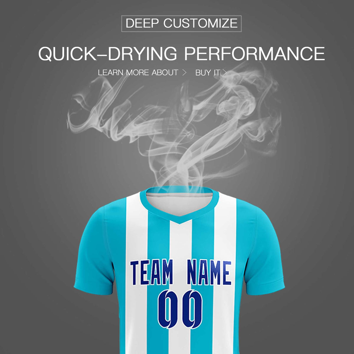 Custom White Sky Blue Vertical Stripes Casual Outdoor Soccer Sets Jersey