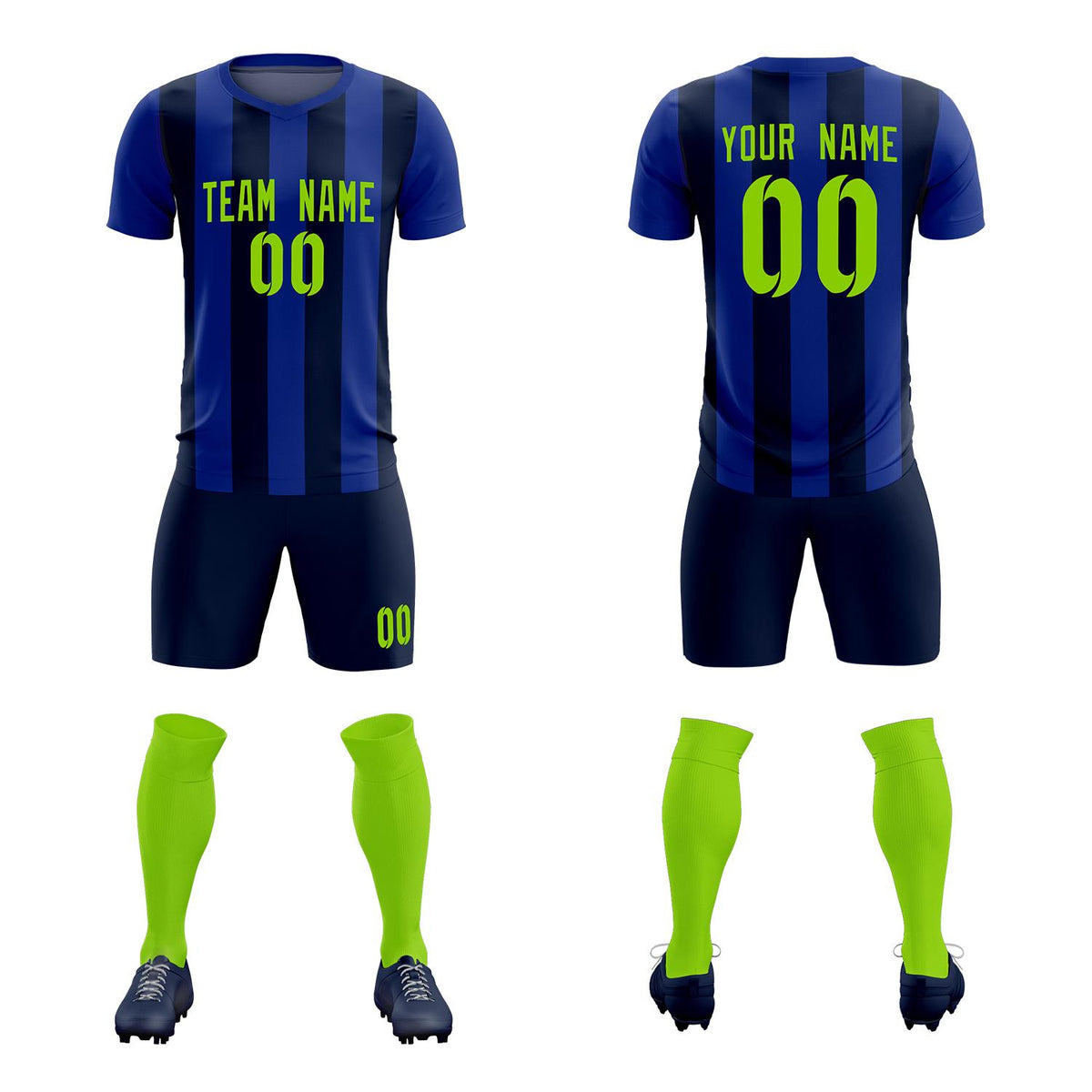Custom Royal Navy Vertical Stripes Casual Outdoor Soccer Sets Jersey