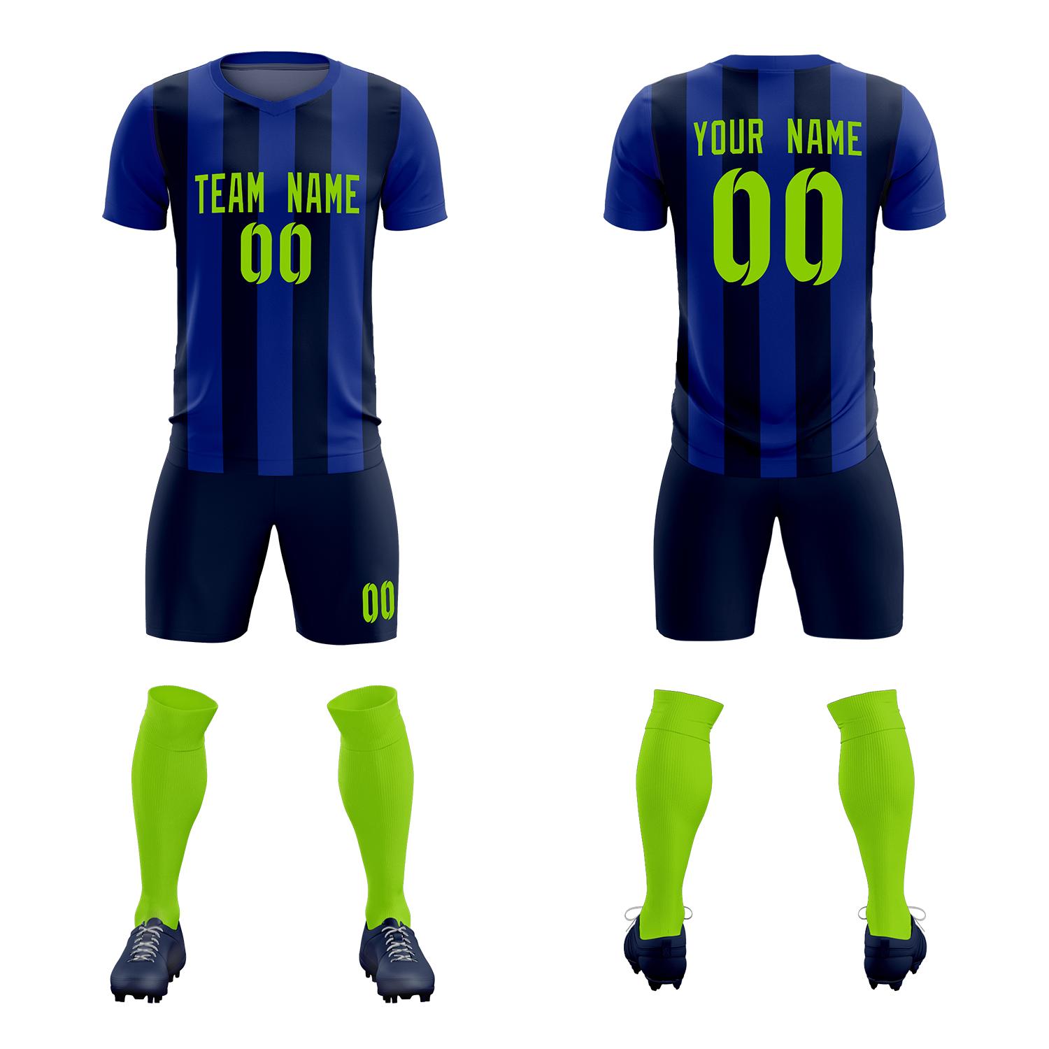 Custom Royal Navy Vertical Stripes Casual Outdoor Soccer Sets Jersey