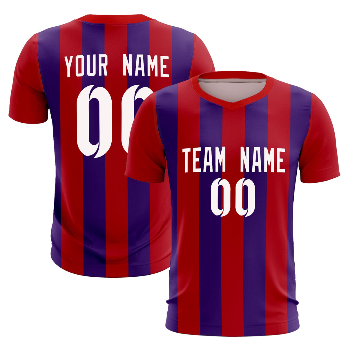 Custom Red Purple Vertical Stripes Casual Outdoor Soccer Sets Jersey