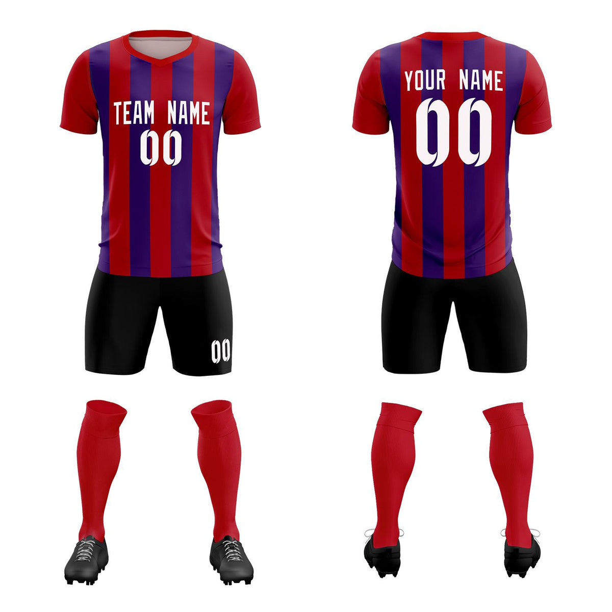 Custom Red Purple Vertical Stripes Casual Outdoor Soccer Sets Jersey