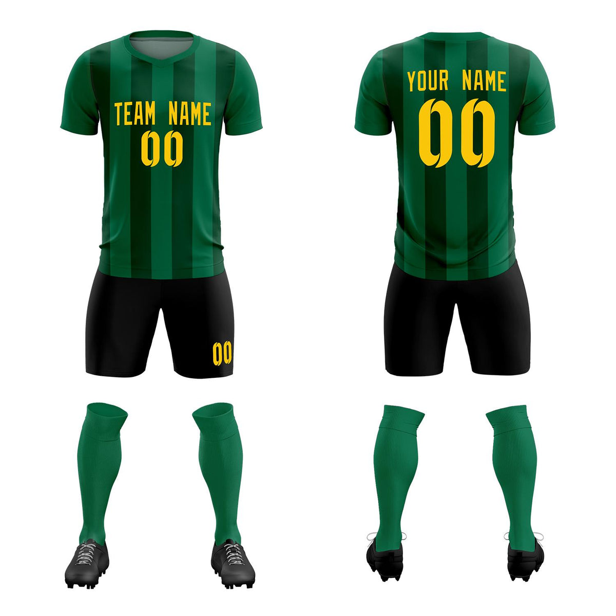 Custom Kelly Green Green Vertical Stripes Casual Outdoor Soccer Sets Jersey