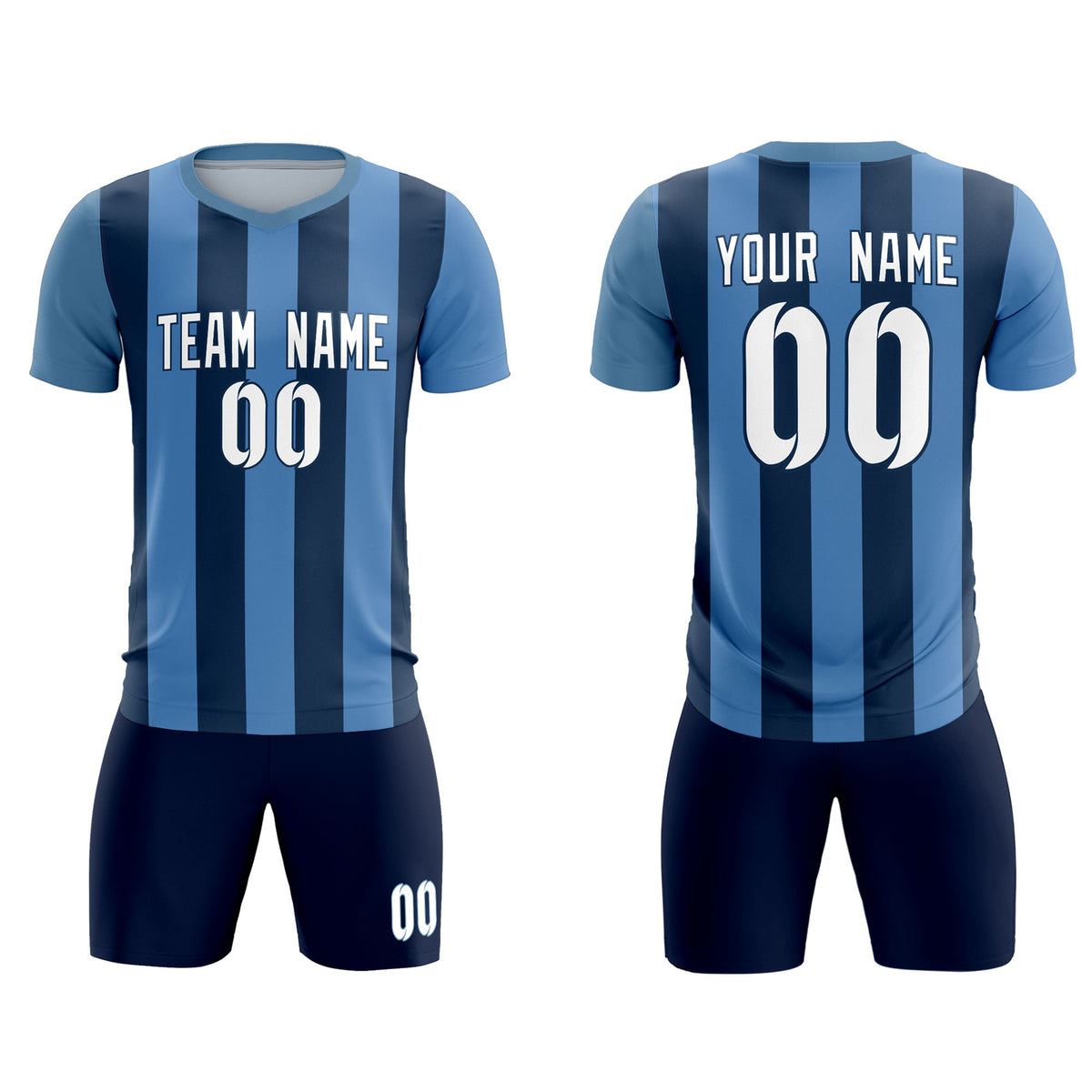 Custom Light Blue Midnight Blue Vertical Stripes Casual Outdoor Soccer Sets Jersey