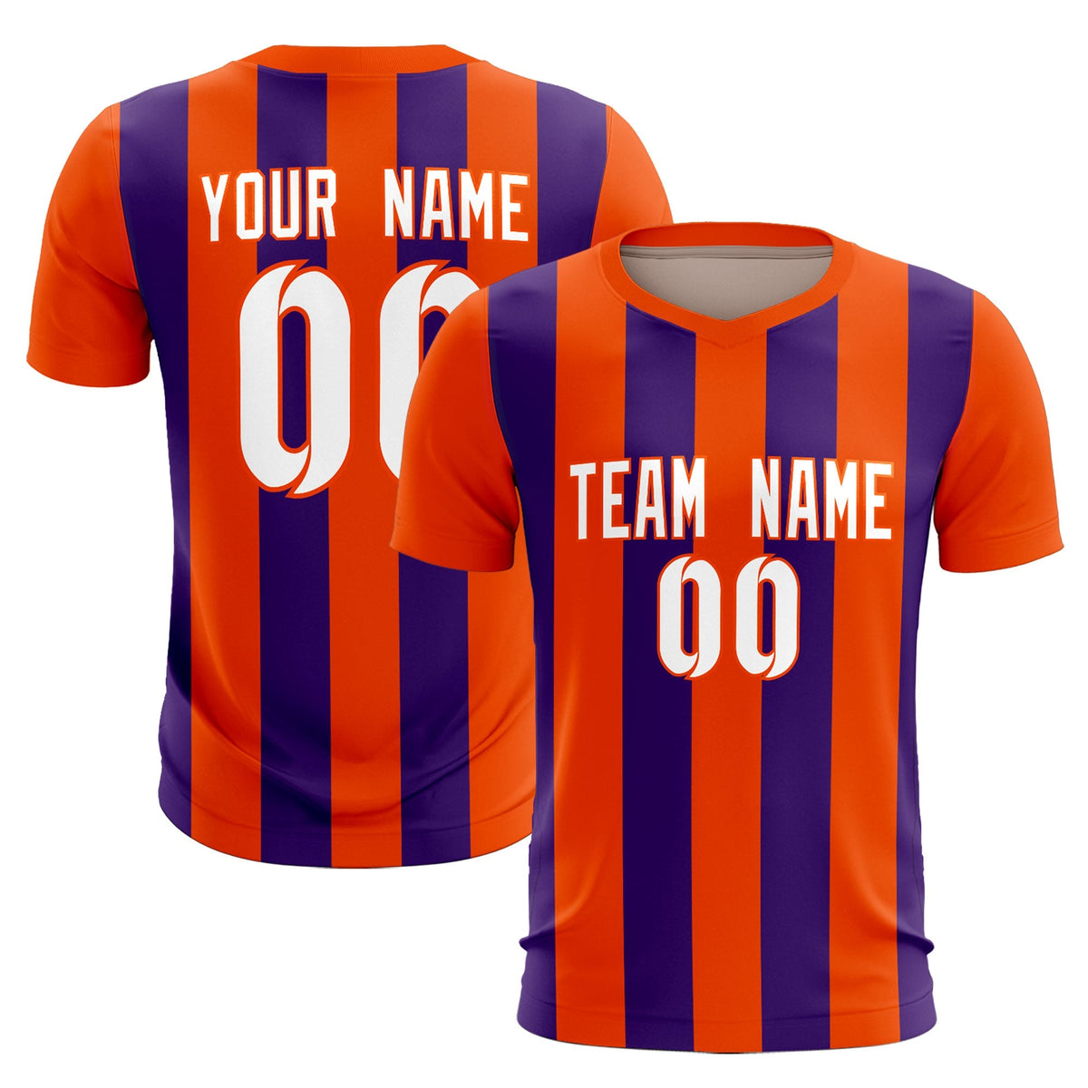 Custom Orange Purple Vertical Stripes Casual Outdoor Soccer Sets Jersey