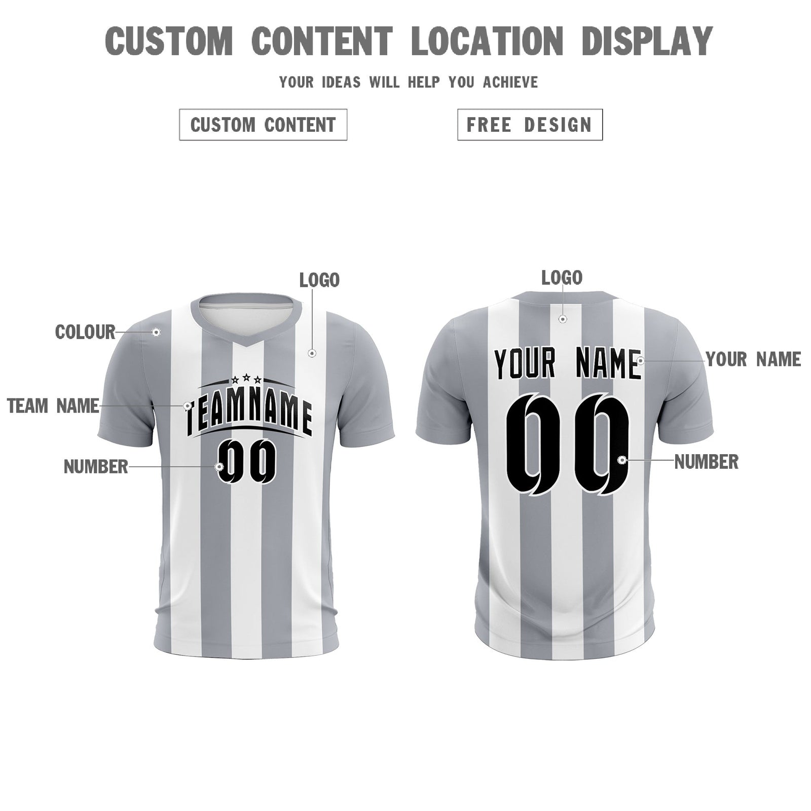 Custom White Gray Vertical Stripes Casual Outdoor Soccer Sets Jersey
