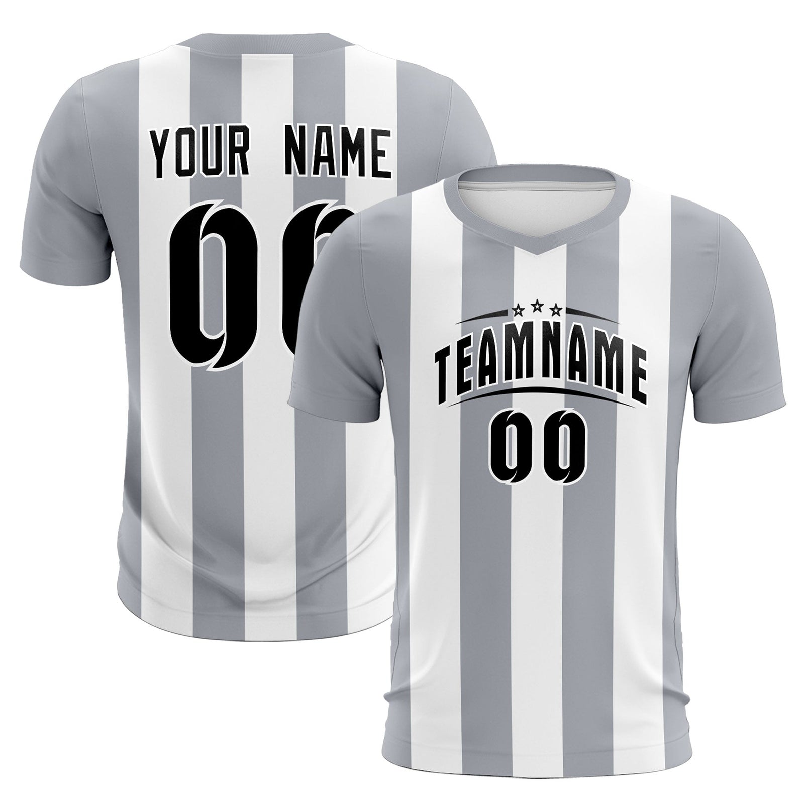 Custom White Gray Vertical Stripes Casual Outdoor Soccer Sets Jersey