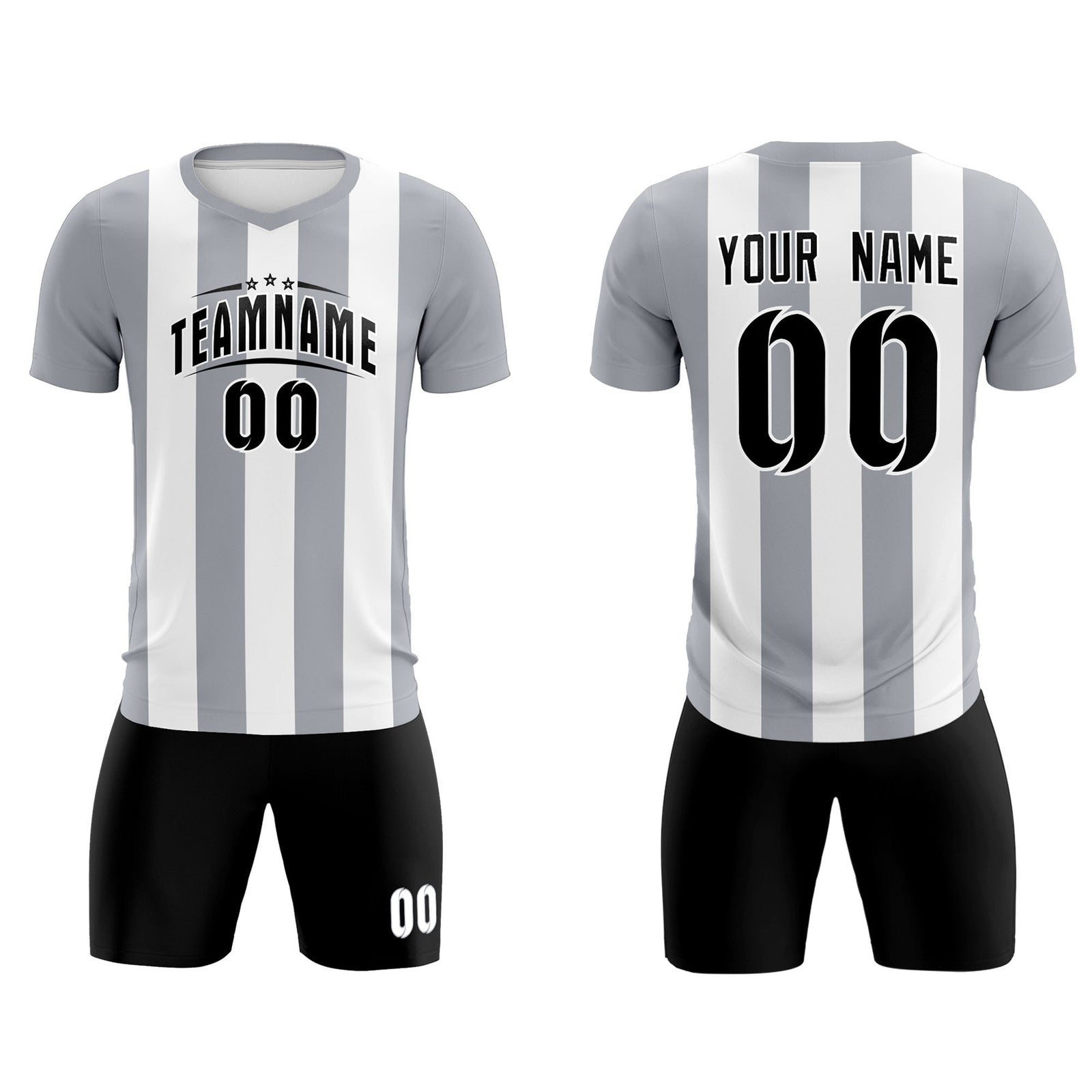 Custom White Gray Vertical Stripes Casual Outdoor Soccer Sets Jersey
