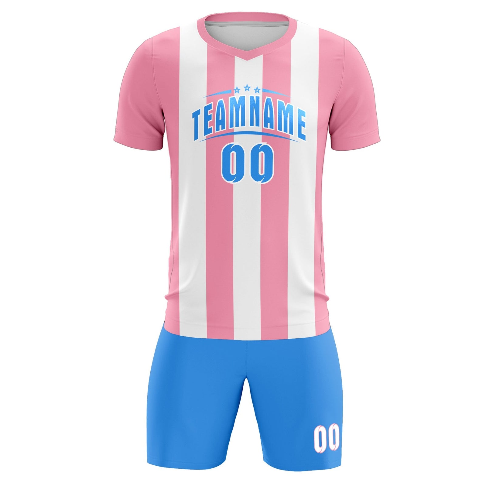 Custom White Light Pink Vertical Stripes Casual Outdoor Soccer Sets Jersey