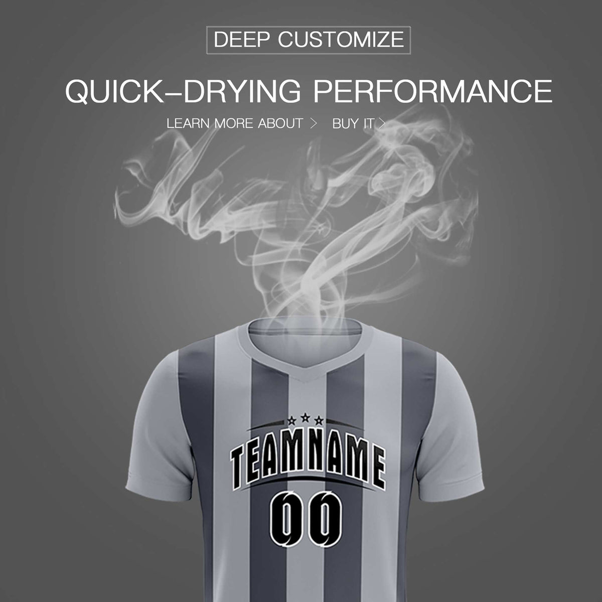 Custom Gray Dark Gray Vertical Stripes Casual Outdoor Soccer Sets Jersey