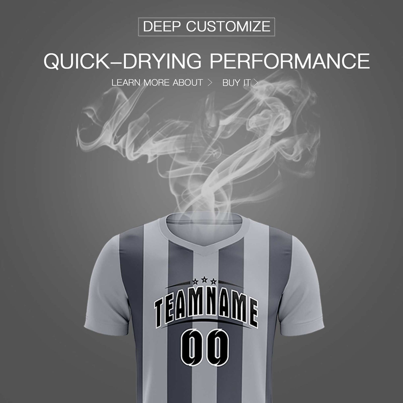 Custom Gray Dark Gray Vertical Stripes Casual Outdoor Soccer Sets Jersey