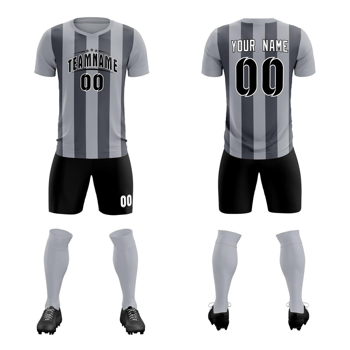 Custom Gray Dark Gray Vertical Stripes Casual Outdoor Soccer Sets Jersey