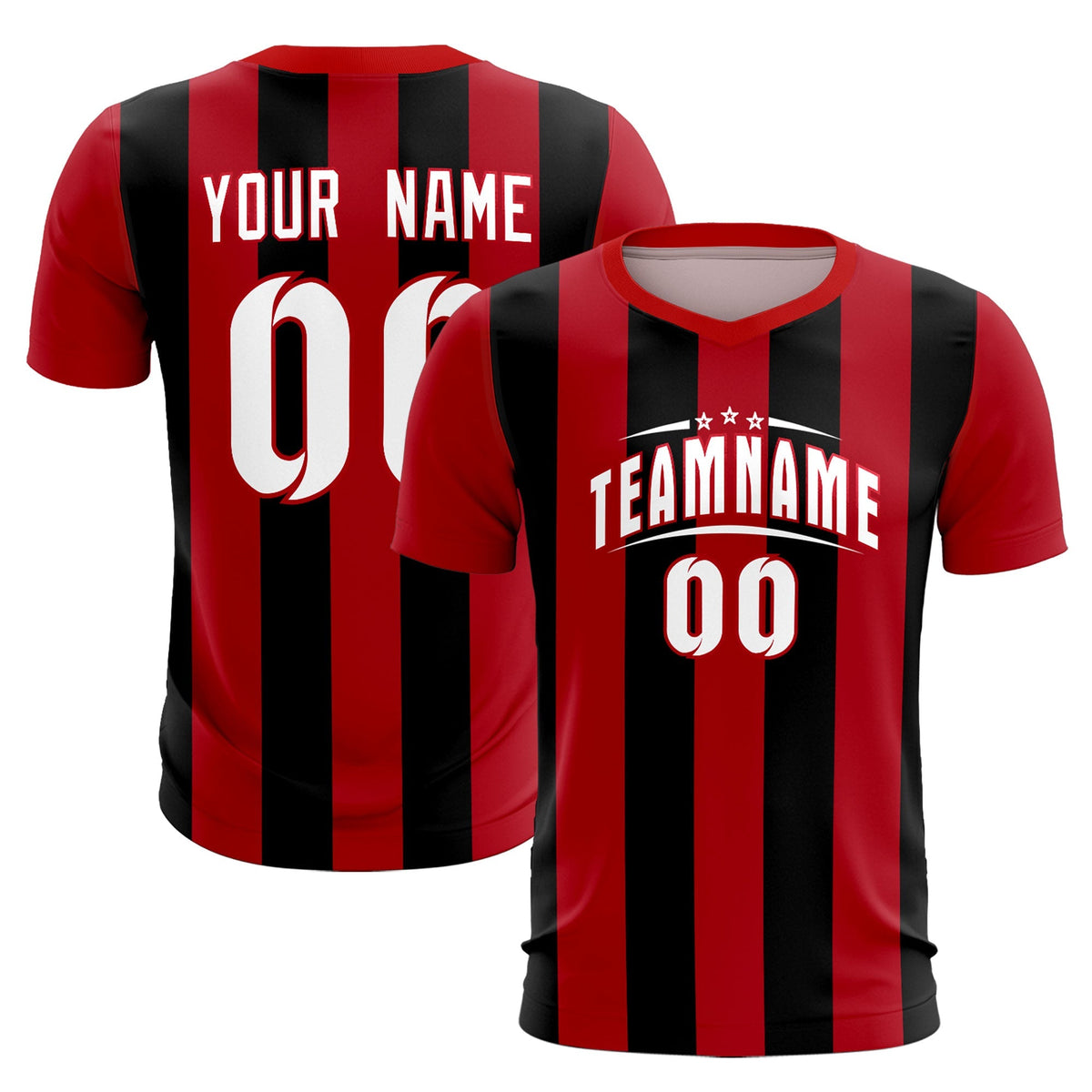 Custom Red Black Vertical Stripes Casual Outdoor Soccer Sets Jersey