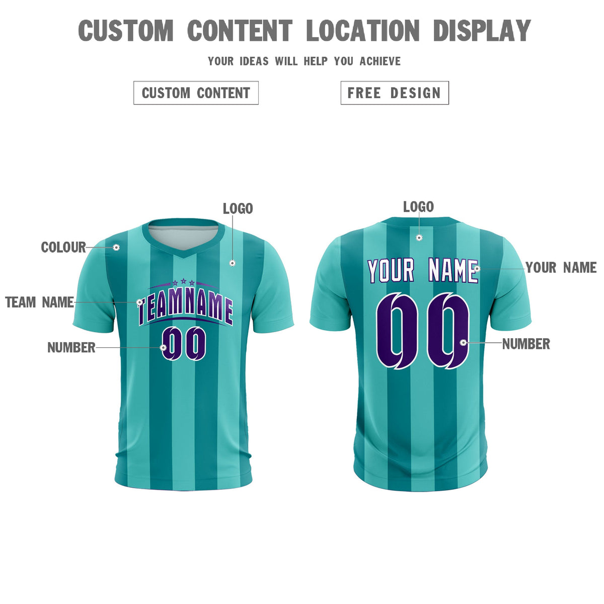 Custom Bright Green Aqua Vertical Stripes Casual Outdoor Soccer Sets Jersey