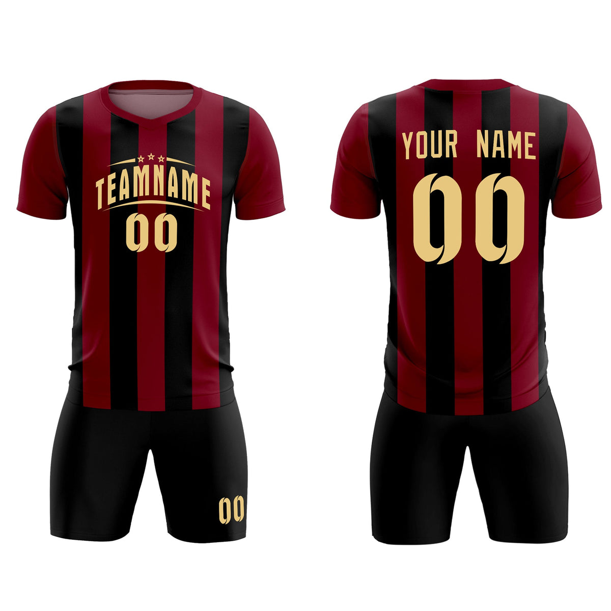 Custom Crimson Black Vertical Stripes Casual Outdoor Soccer Sets Jersey