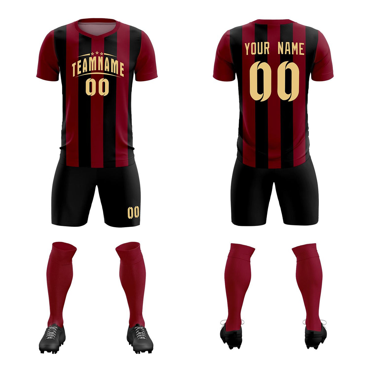 Custom Crimson Black Vertical Stripes Casual Outdoor Soccer Sets Jersey