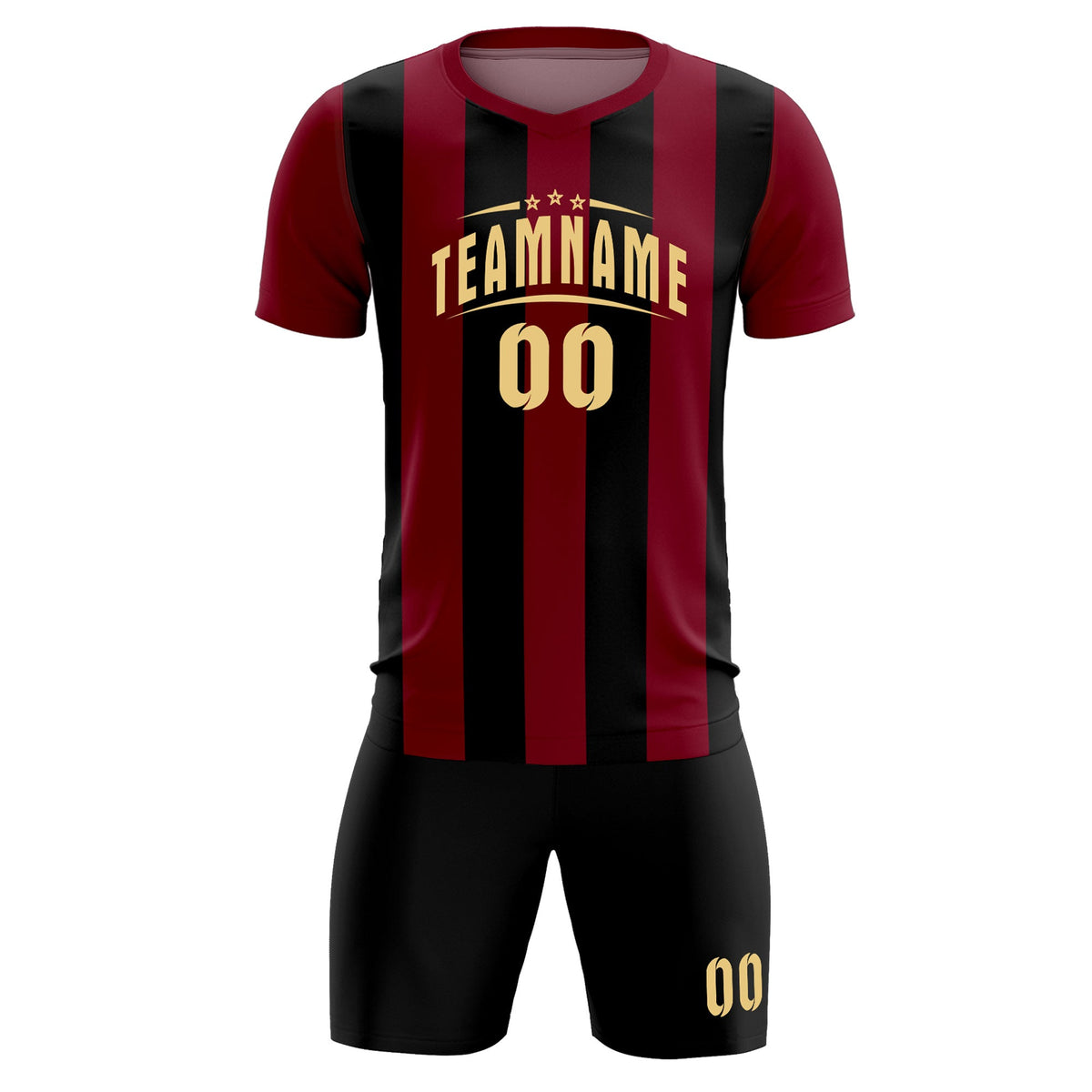 Custom Crimson Black Vertical Stripes Casual Outdoor Soccer Sets Jersey
