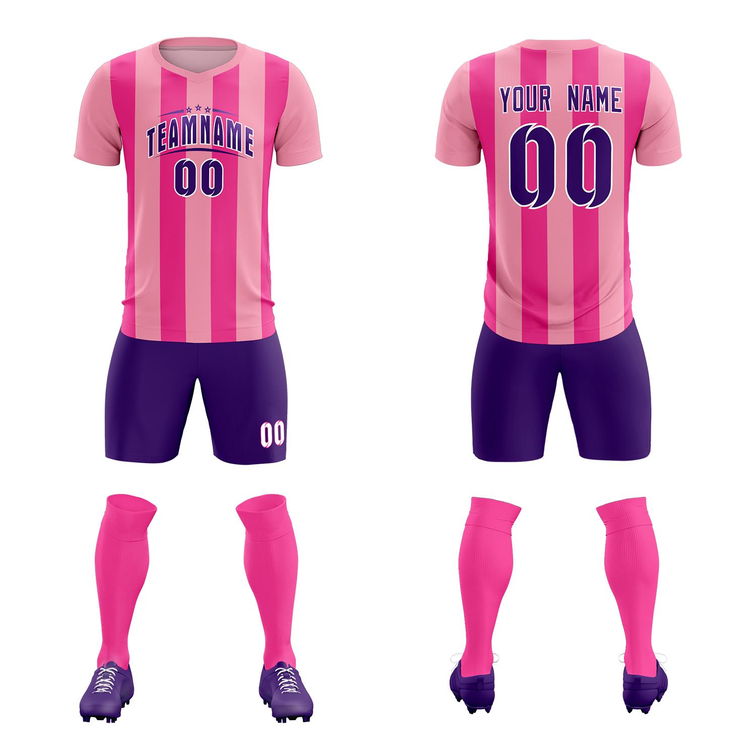 Custom Light Pink Pink Vertical Stripes Casual Outdoor Soccer Sets Jersey