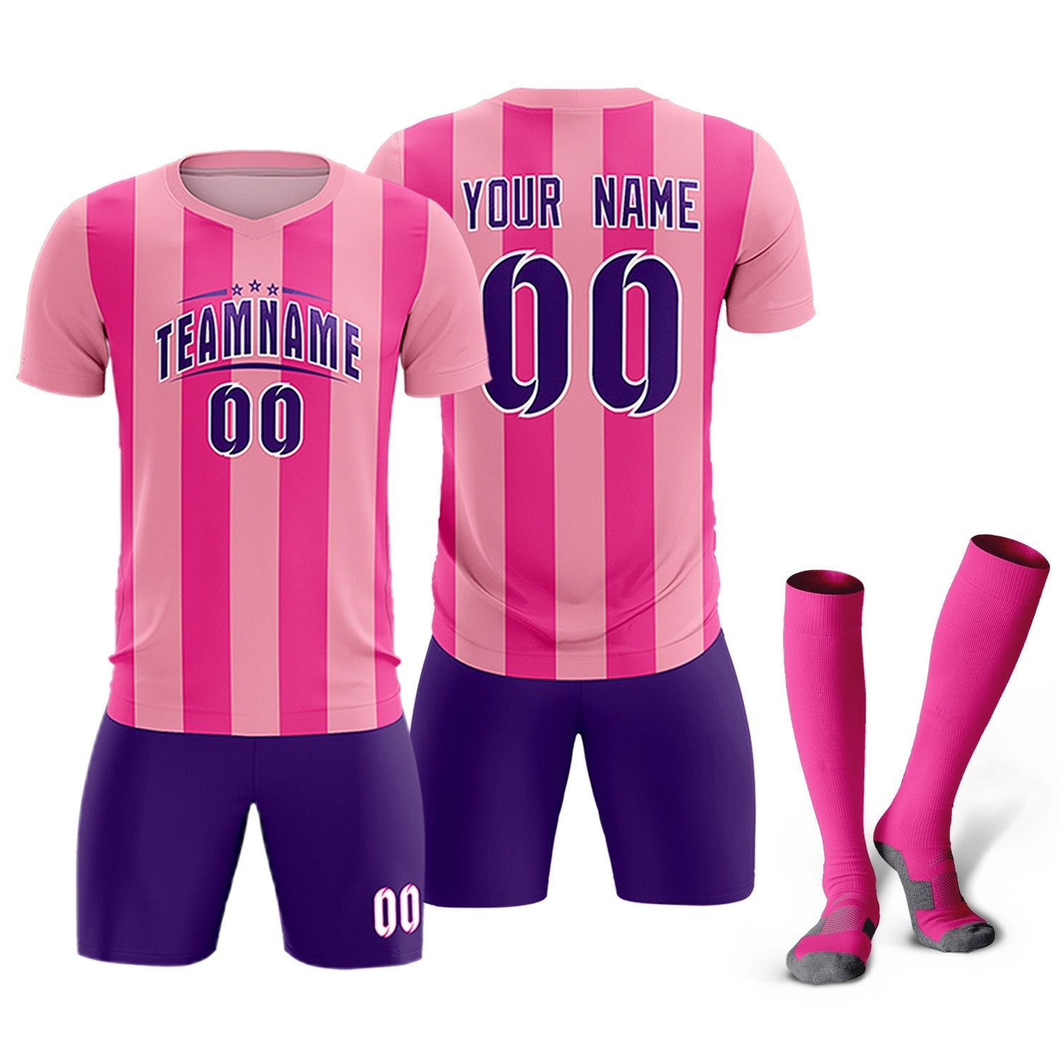 Custom Light Pink Pink Vertical Stripes Casual Outdoor Soccer Sets Jersey