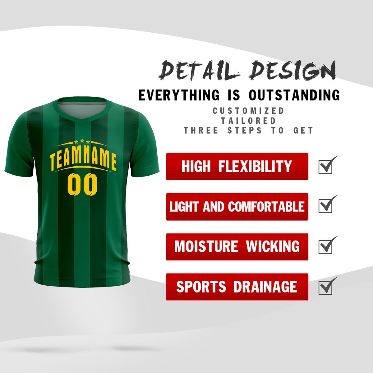 Custom Kelly Green Green Vertical Stripes Casual Outdoor Soccer Sets Jersey