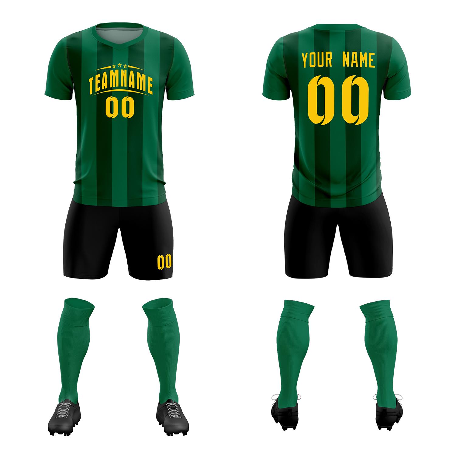 Custom Kelly Green Green Vertical Stripes Casual Outdoor Soccer Sets Jersey