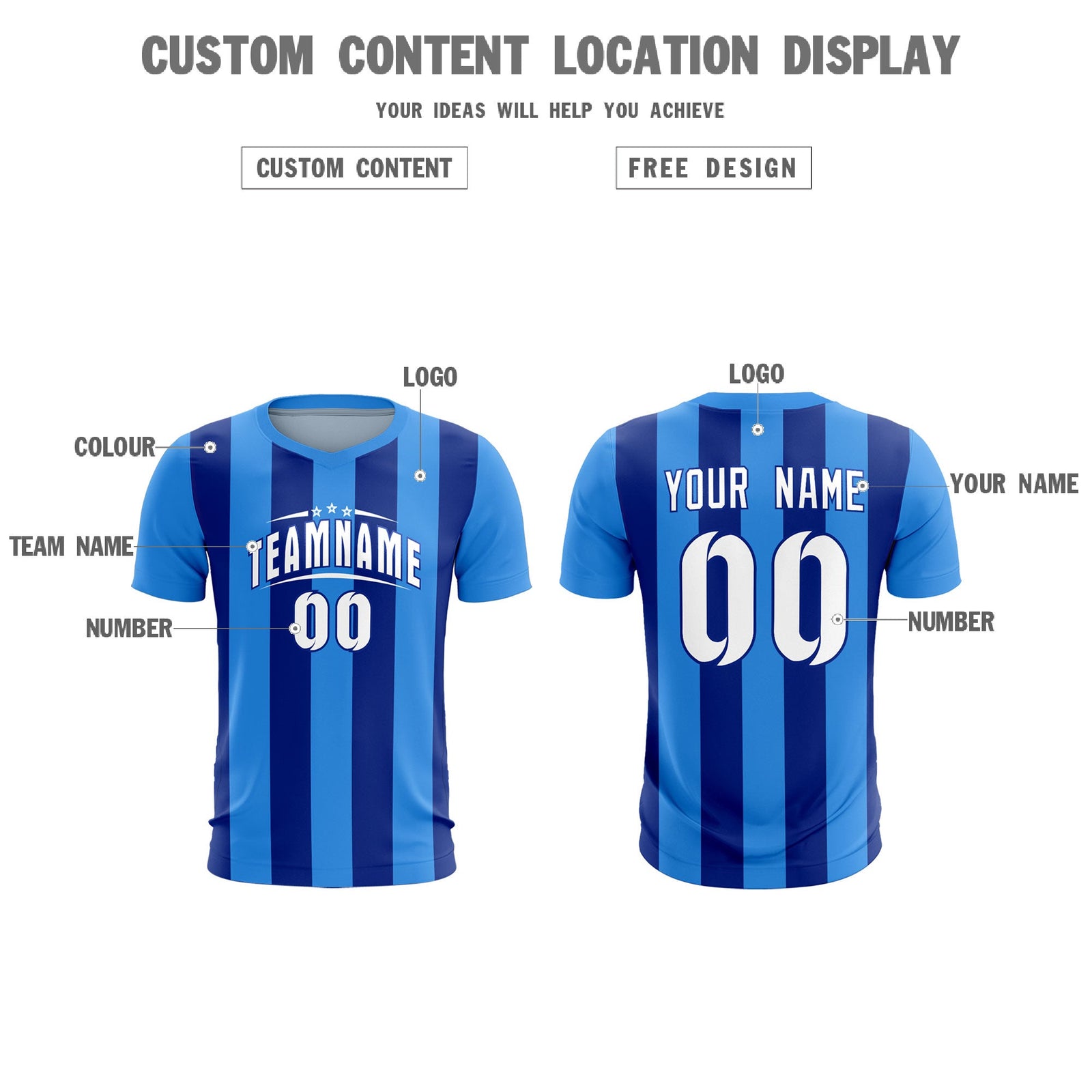 Custom Powder Blue Royal Vertical Stripes Casual Outdoor Soccer Sets Jersey