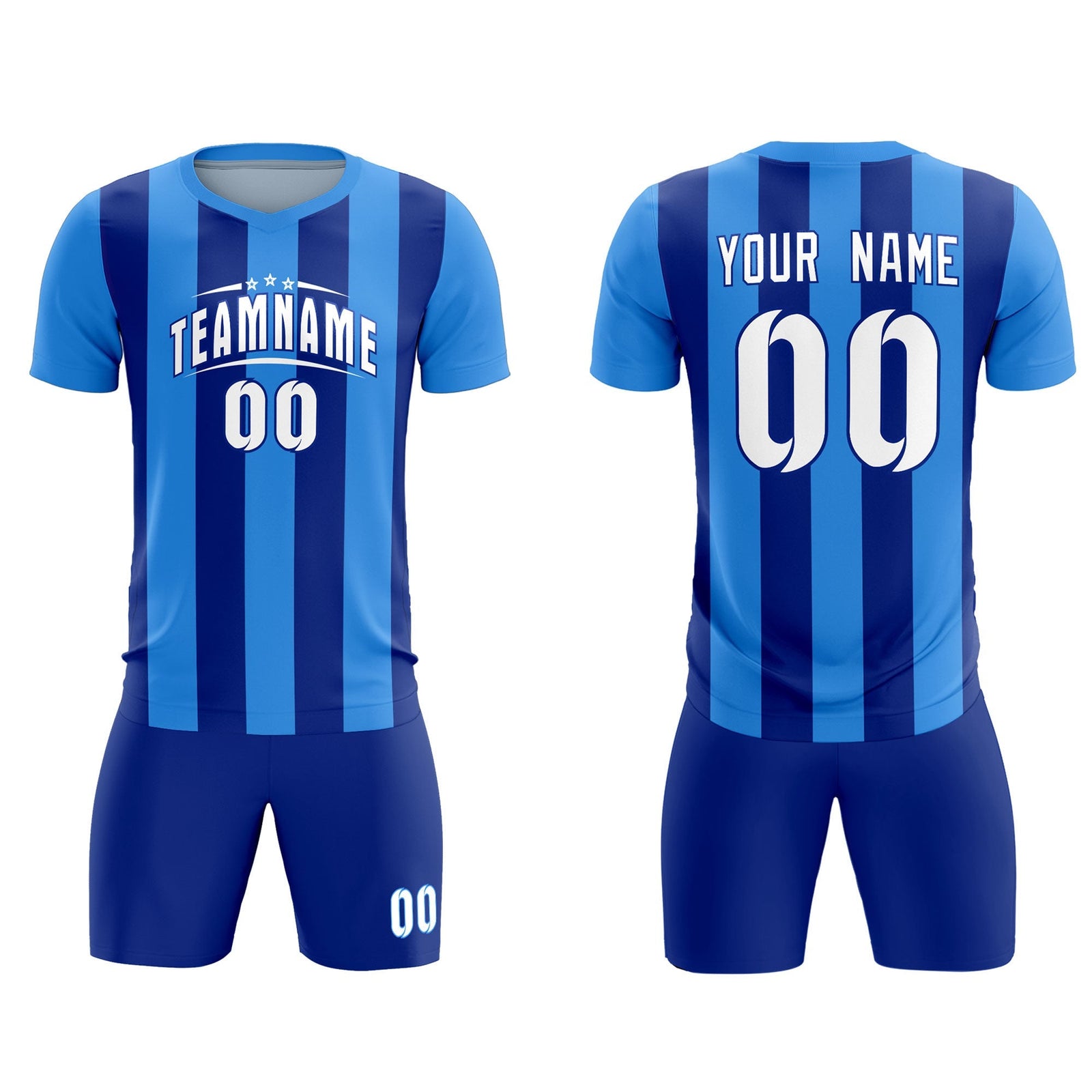 Custom Powder Blue Royal Vertical Stripes Casual Outdoor Soccer Sets Jersey