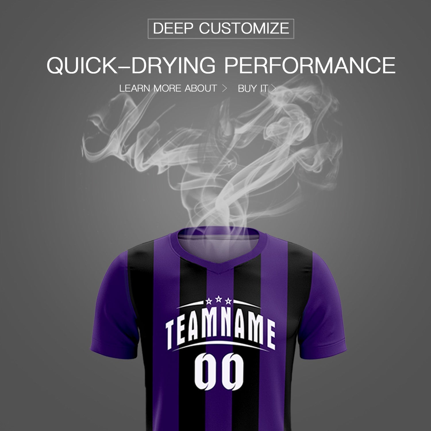 Custom Purple Black Vertical Stripes Casual Outdoor Soccer Sets Jersey