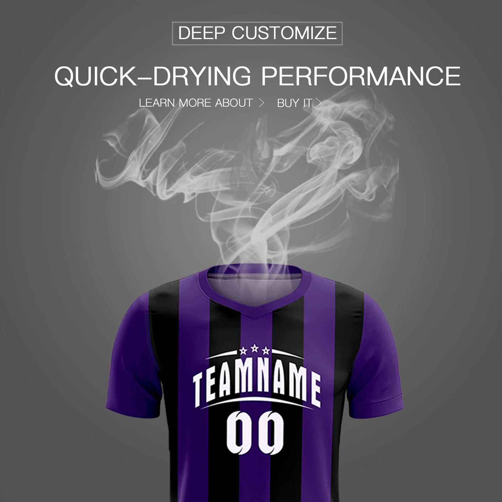 Custom Purple Black Vertical Stripes Casual Outdoor Soccer Sets Jersey