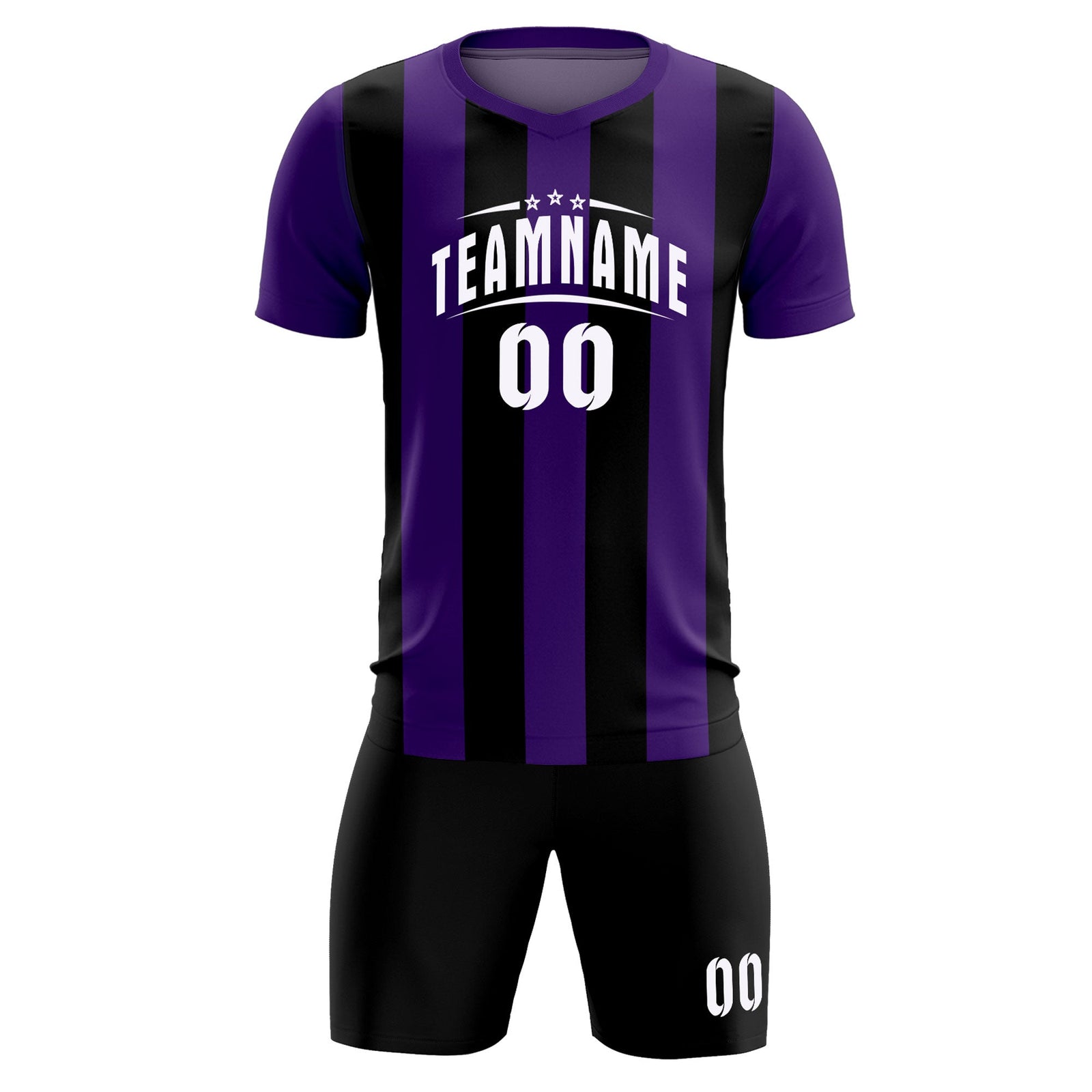 Custom Purple Black Vertical Stripes Casual Outdoor Soccer Sets Jersey