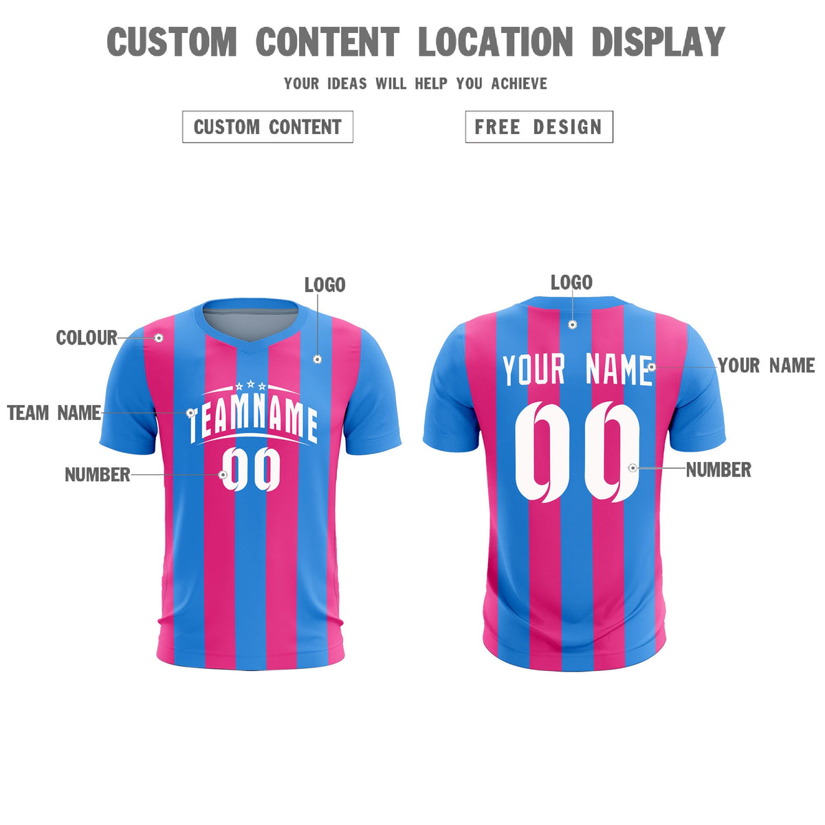 Custom Powder Blue Pink Vertical Stripes Casual Outdoor Soccer Sets Jersey
