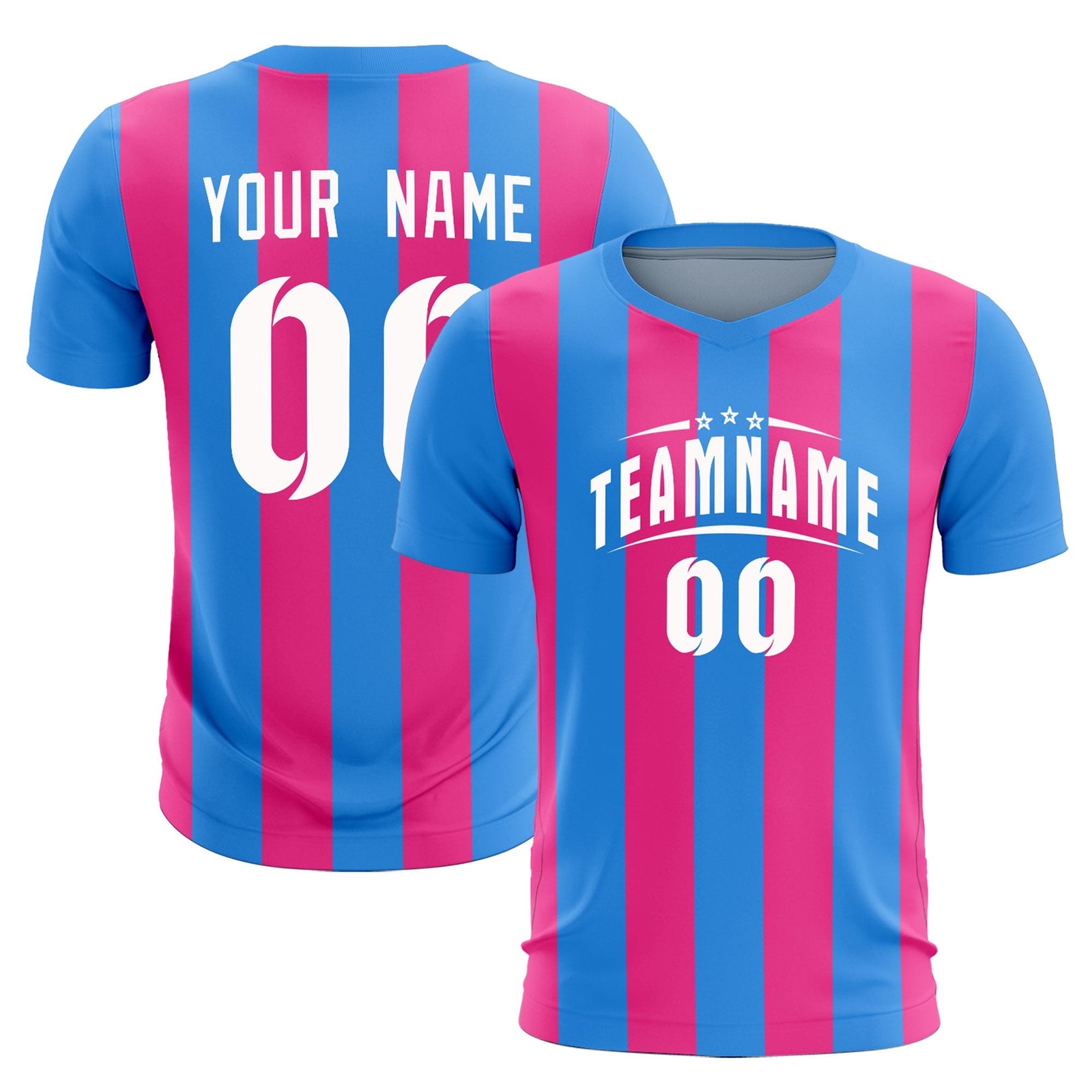 Custom Powder Blue Pink Vertical Stripes Casual Outdoor Soccer Sets Jersey