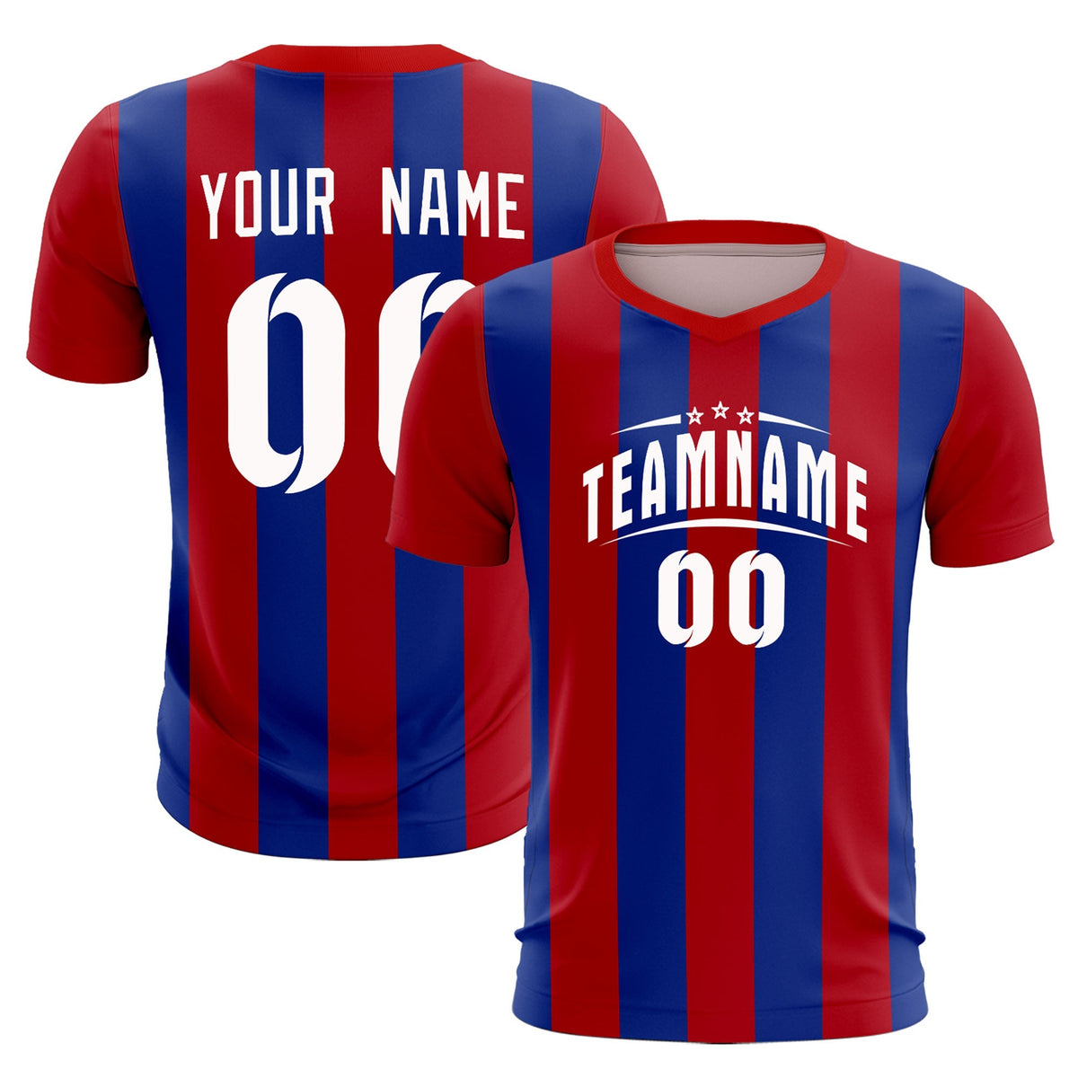 Custom Red Royal Vertical Stripes Casual Outdoor Soccer Sets Jersey