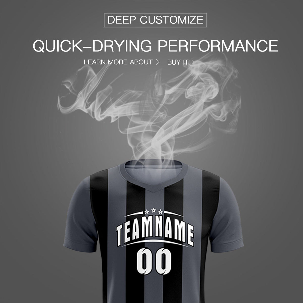 Custom Dark Gray Black Vertical Stripes Casual Outdoor Soccer Sets Jersey