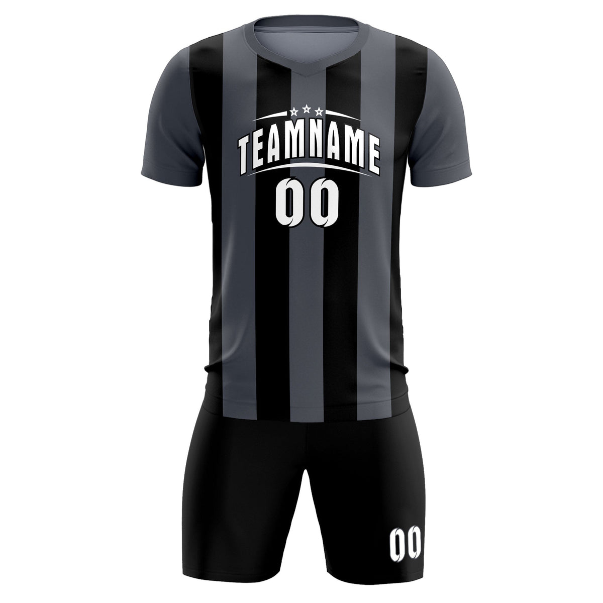 Custom Dark Gray Black Vertical Stripes Casual Outdoor Soccer Sets Jersey